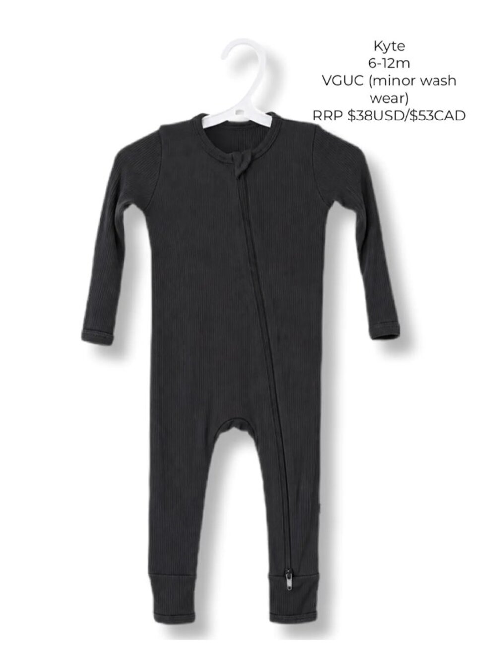 Kyte Ribbed Black Bamboo Footless Romper 6-12m Baby Clothes